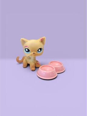Littlest Pet Shop LPS Shorthair Cat #816 with bowls accessory